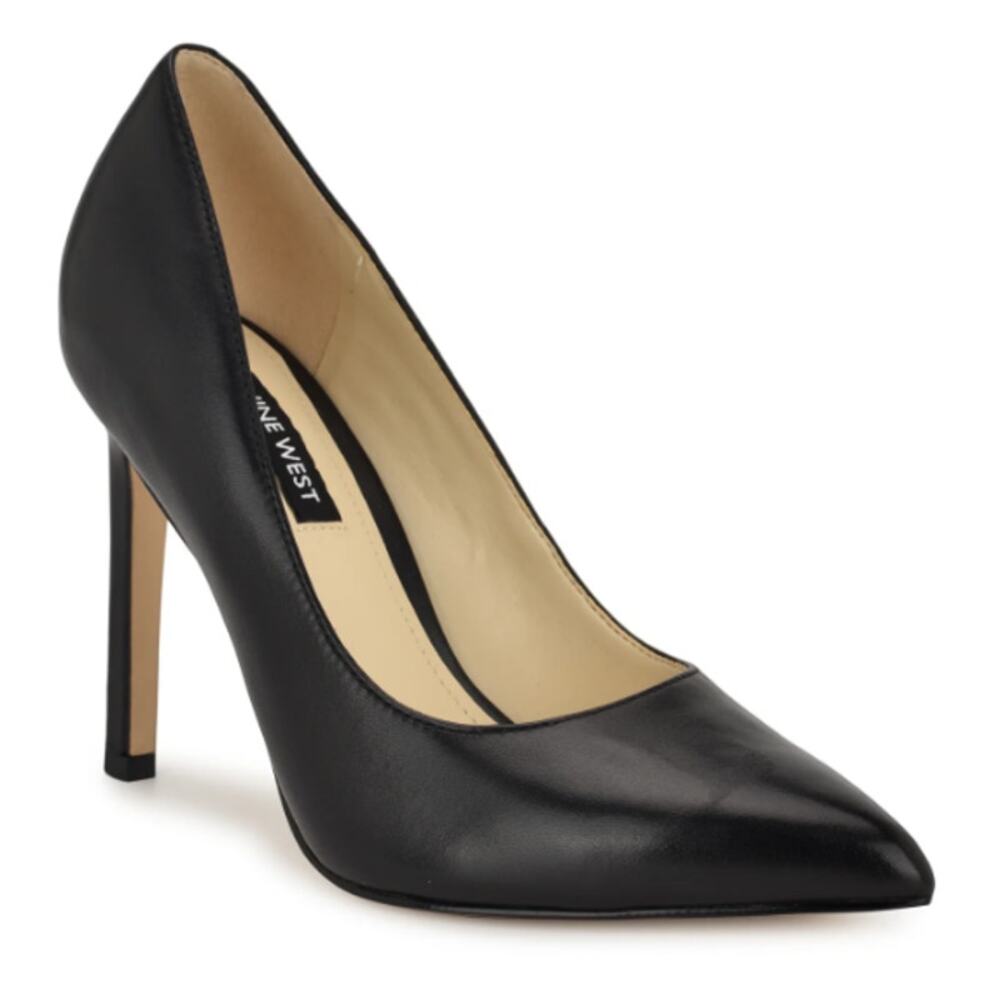 Nine West Women's Black Leather Tatiana Pointy Toe Pumps Mary Jane Heels Size 10